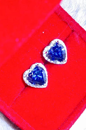 4 Carat Blue Heart-Shaped Moissanite Stud Earrings - MXSTUDIO.COM