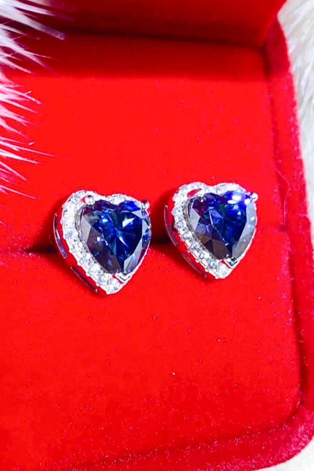 4 Carat Blue Heart-Shaped Moissanite Stud Earrings - MXSTUDIO.COM