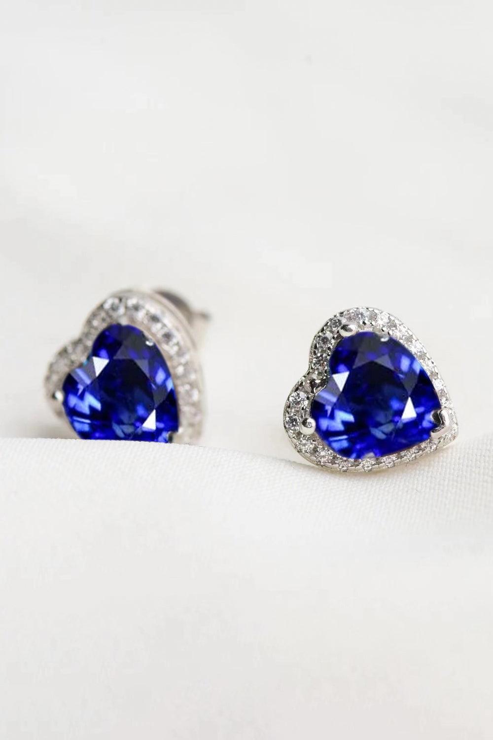 4 Carat Blue Heart-Shaped Moissanite Stud Earrings - MXSTUDIO.COM