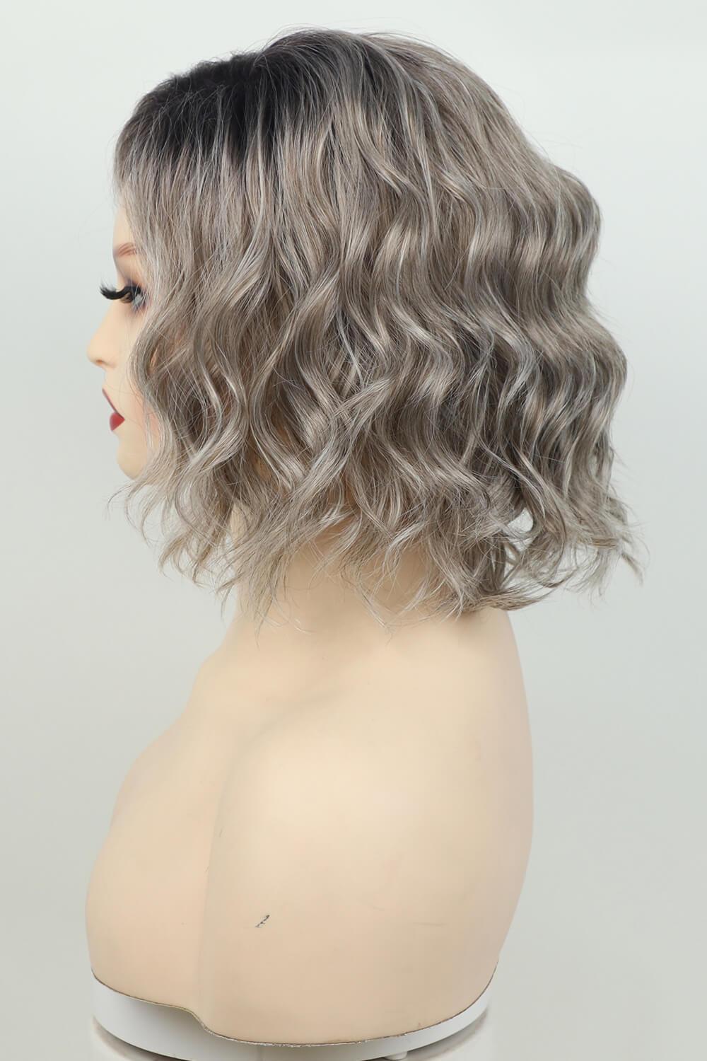 4'' Gray White Short Wavy Full-Machine Wig - MXSTUDIO.COM