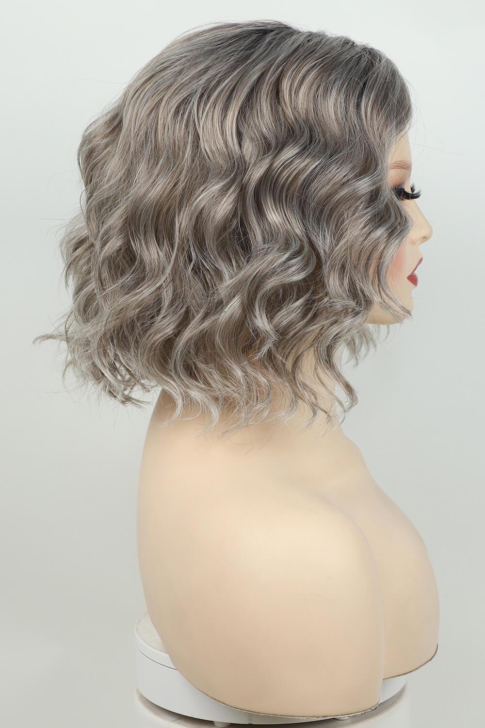 4'' Gray White Short Wavy Full-Machine Wig - MXSTUDIO.COM