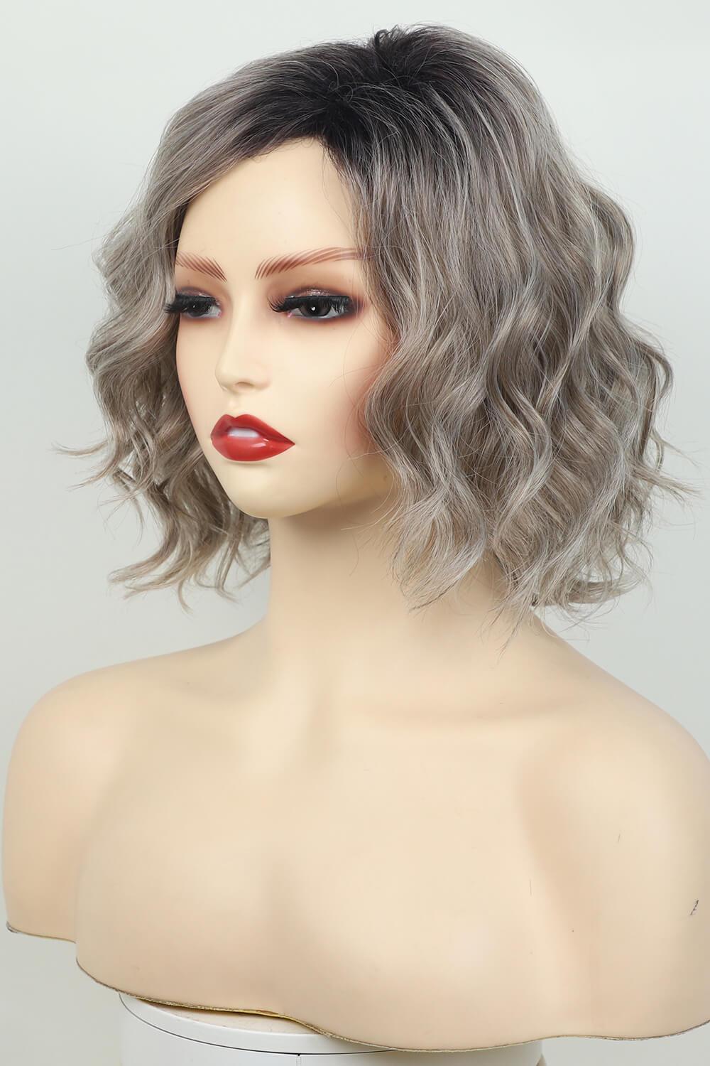 4'' Gray White Short Wavy Full-Machine Wig - MXSTUDIO.COM