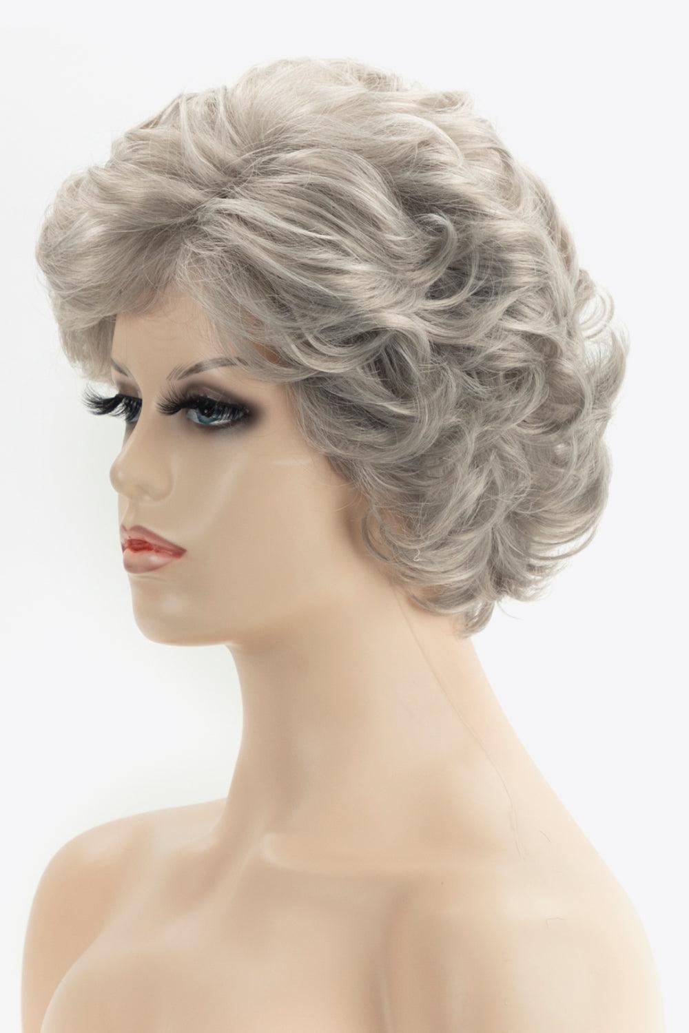 4'' White Gray Curly Short Full Machine Wig - MXSTUDIO.COM