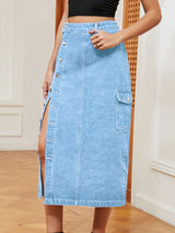 Always In Fashion Midi Button Down Denim Skirt