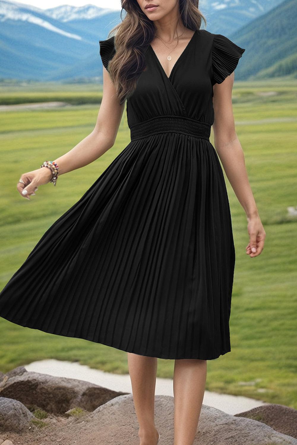 Calm Vibe A-Line Flutter Sleeve Green Midi Dress - MXSTUDIO.COM