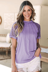 Bold Yet Delicate Lace Short Sleeve Round Neck Blouse