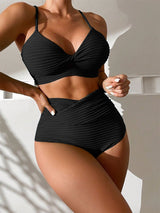 Tummy Control Twisted Plunge High Waist Bikini Set