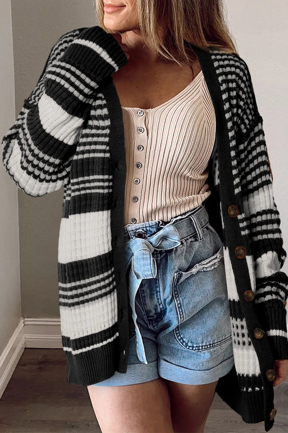 Cozy Cover-Up Striped Button Cardigan