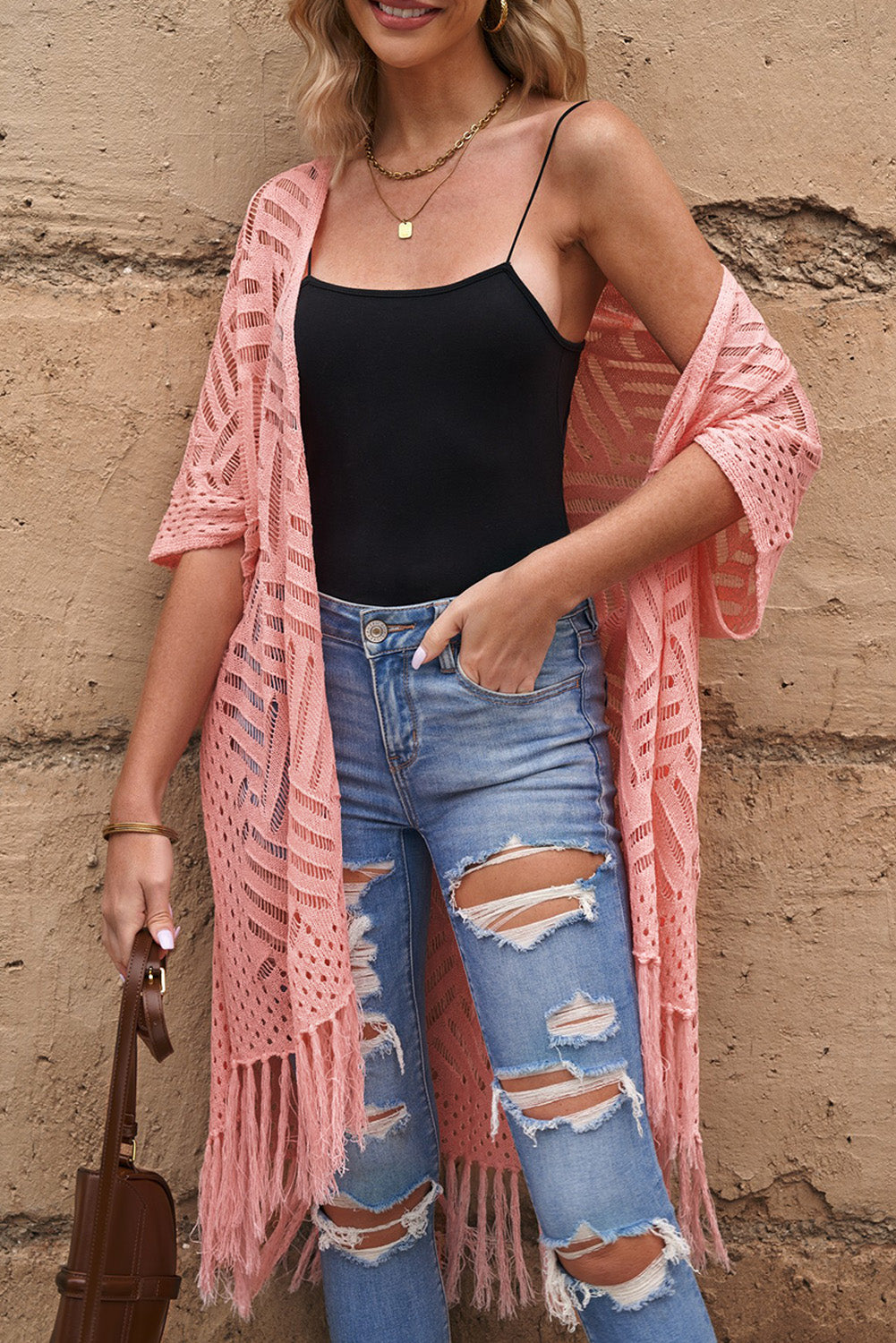 Carefree Vibe Open Front Fringe Knit Cardigan