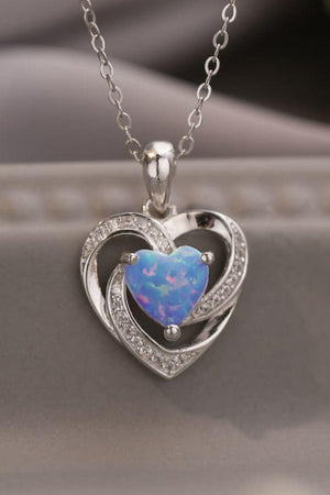 925 Sterling Silver Heart Opal Pendant Necklace - MXSTUDIO.COM