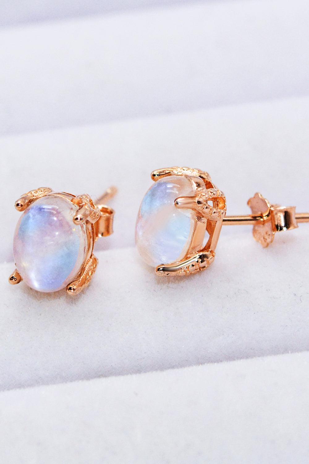 925 Sterling Silver Natural Moonstone Stud Earrings - MXSTUDIO.COM