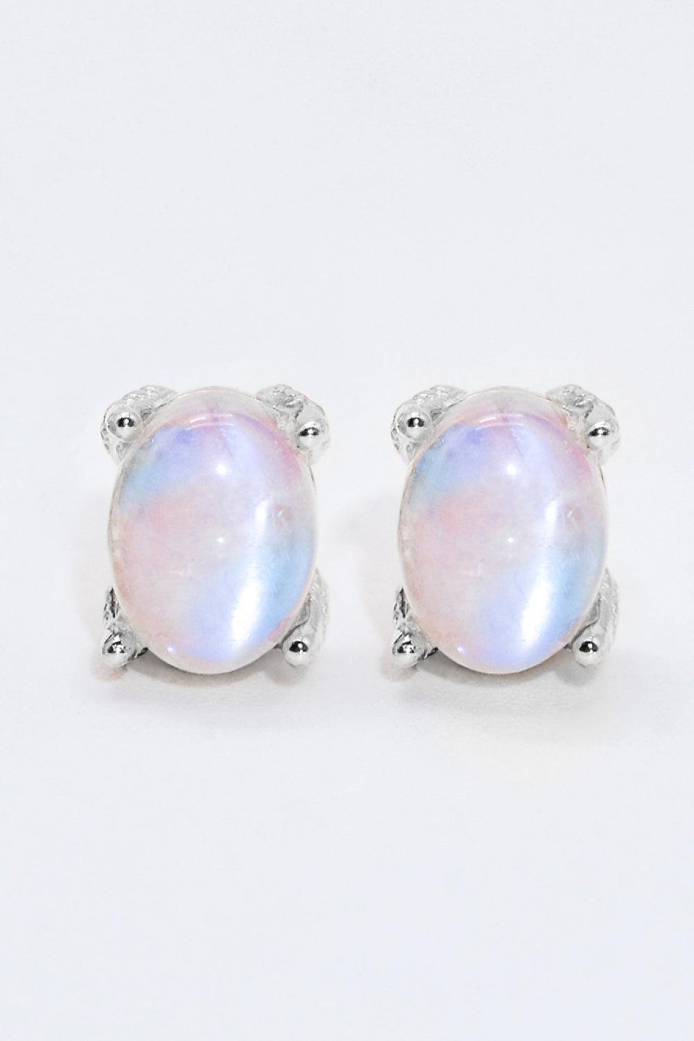 925 Sterling Silver Natural Moonstone Stud Earrings - MXSTUDIO.COM