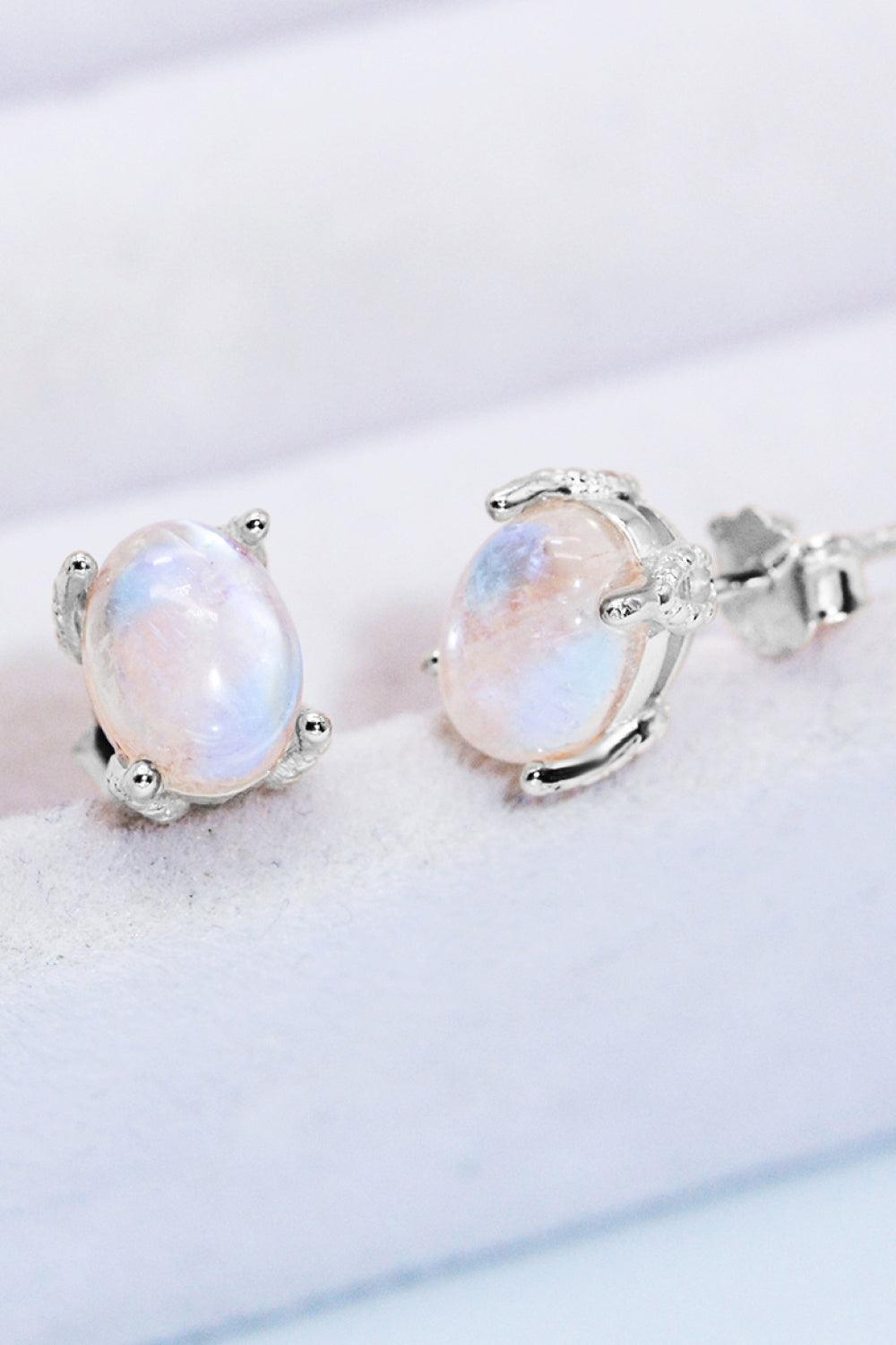 925 Sterling Silver Natural Moonstone Stud Earrings - MXSTUDIO.COM