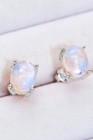 925 Sterling Silver Natural Moonstone Stud Earrings - MXSTUDIO.COM