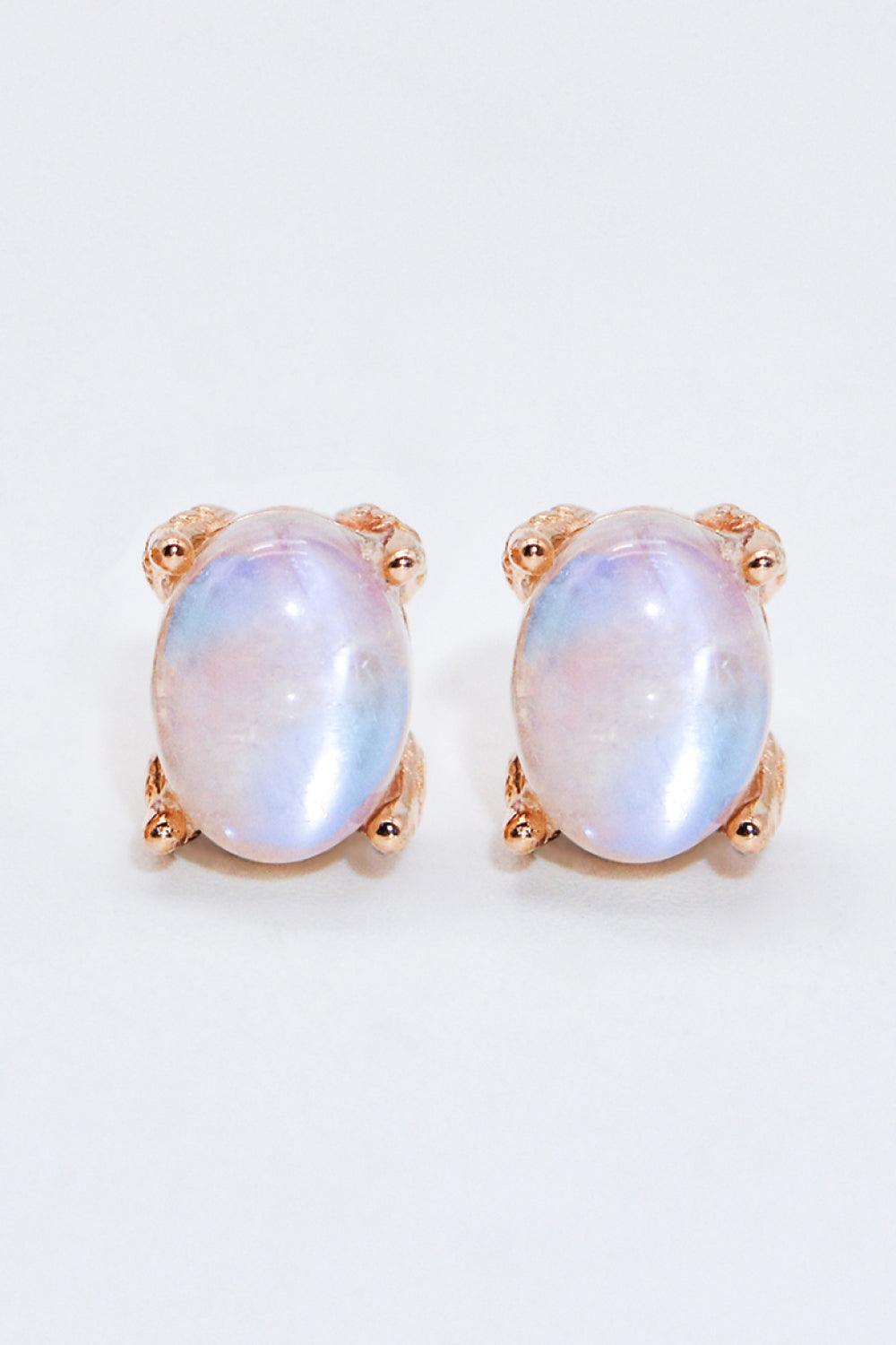 925 Sterling Silver Natural Moonstone Stud Earrings - MXSTUDIO.COM