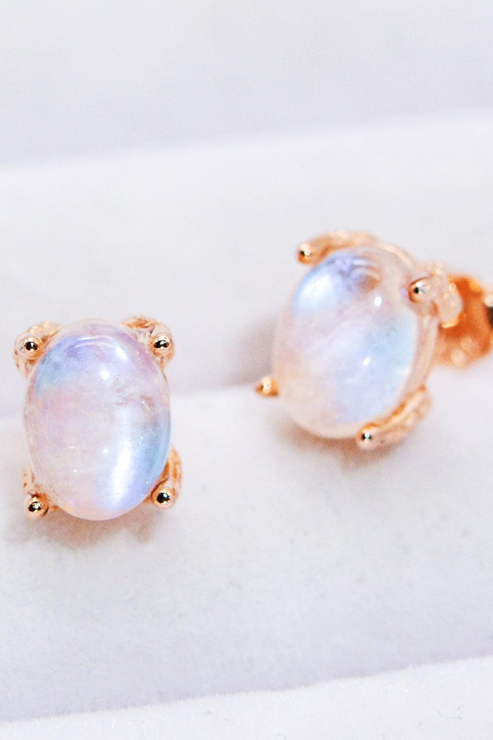 925 Sterling Silver Natural Moonstone Stud Earrings - MXSTUDIO.COM