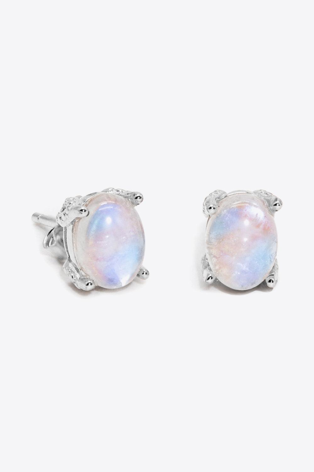 925 Sterling Silver Natural Moonstone Stud Earrings - MXSTUDIO.COM