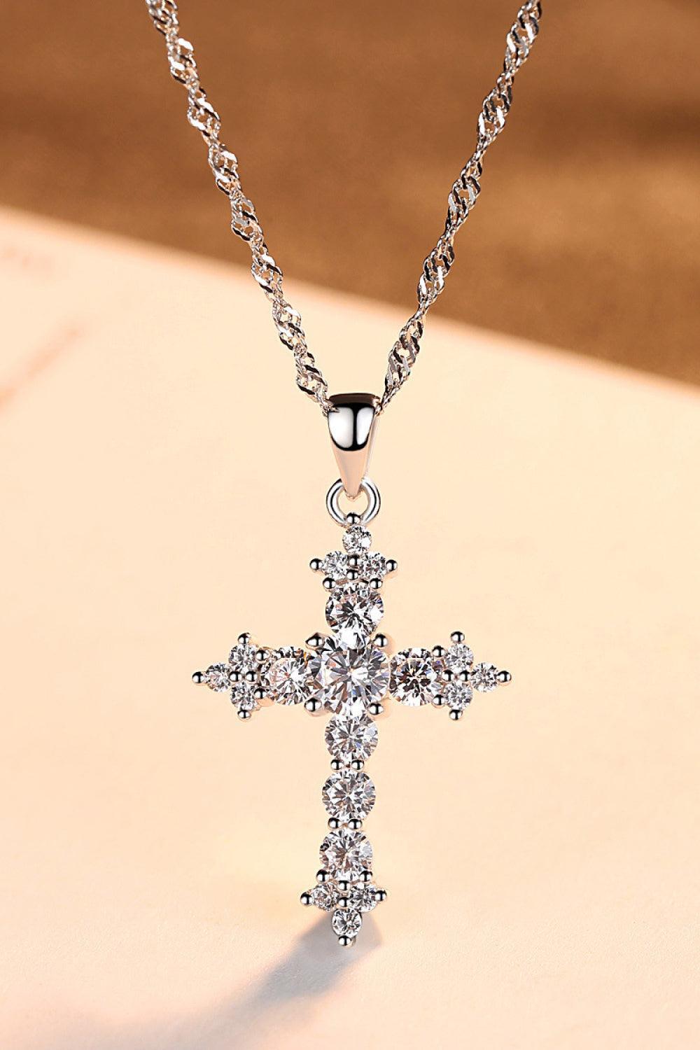 925 Sterling Silver Necklace Inlaid Zircon Cross Pendant - MXSTUDIO.COM