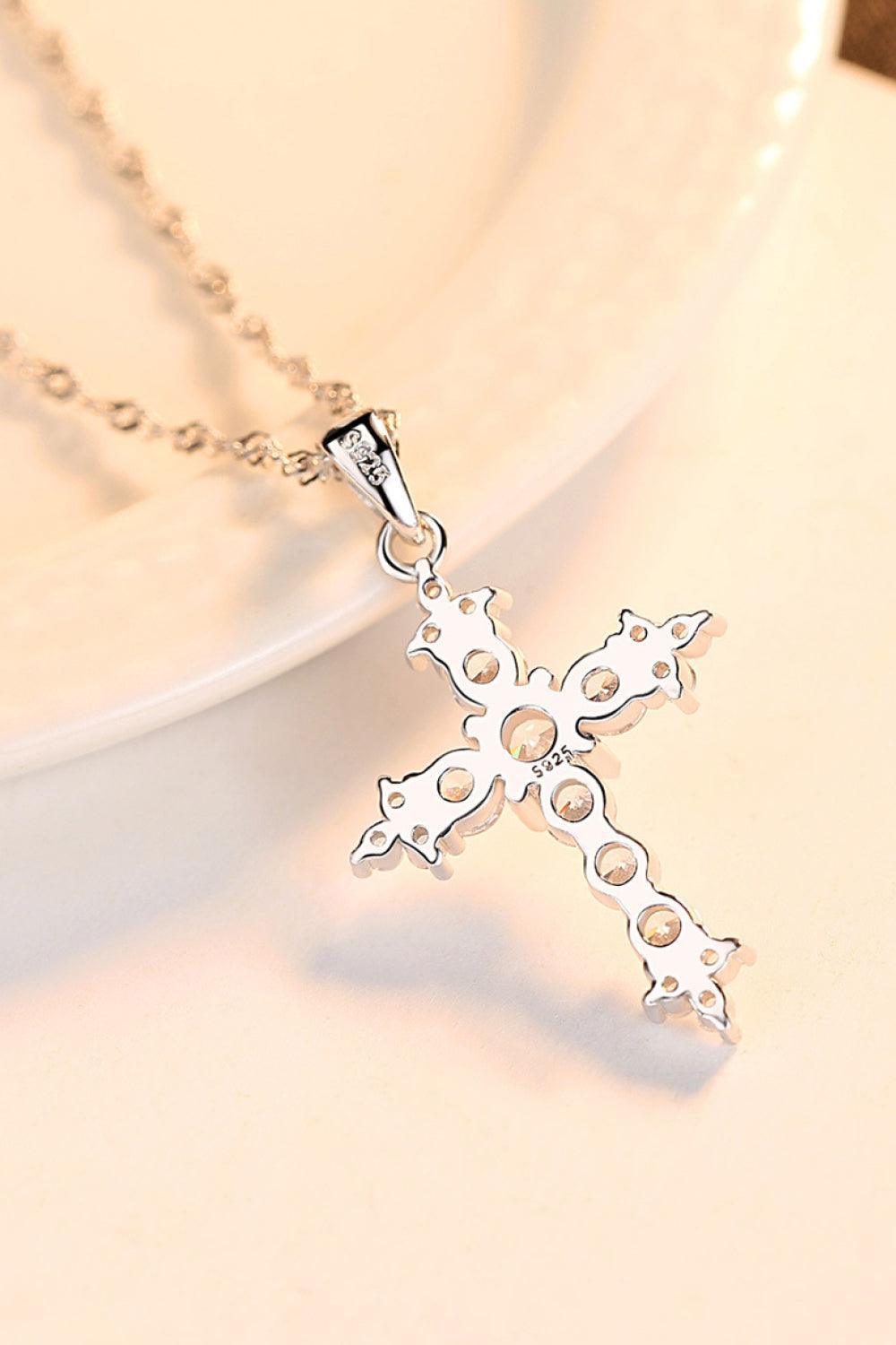 925 Sterling Silver Necklace Inlaid Zircon Cross Pendant - MXSTUDIO.COM