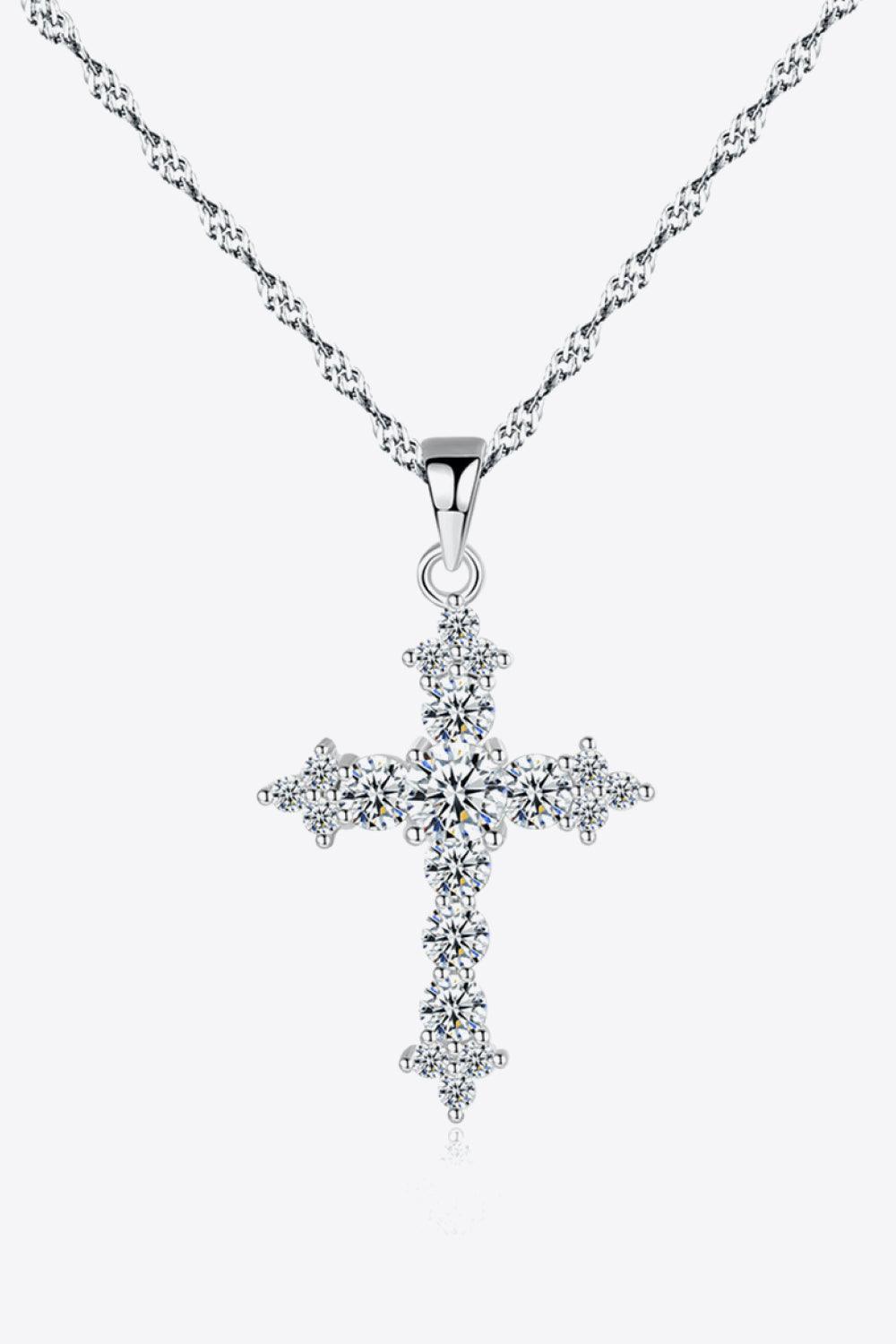 925 Sterling Silver Necklace Inlaid Zircon Cross Pendant - MXSTUDIO.COM