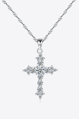 925 Sterling Silver Necklace Inlaid Zircon Cross Pendant - MXSTUDIO.COM