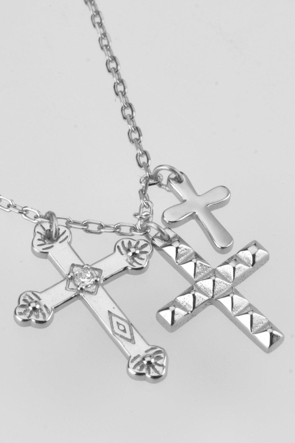 925 Sterling Silver Necklace Zircon Cross Pendant - MXSTUDIO.COM