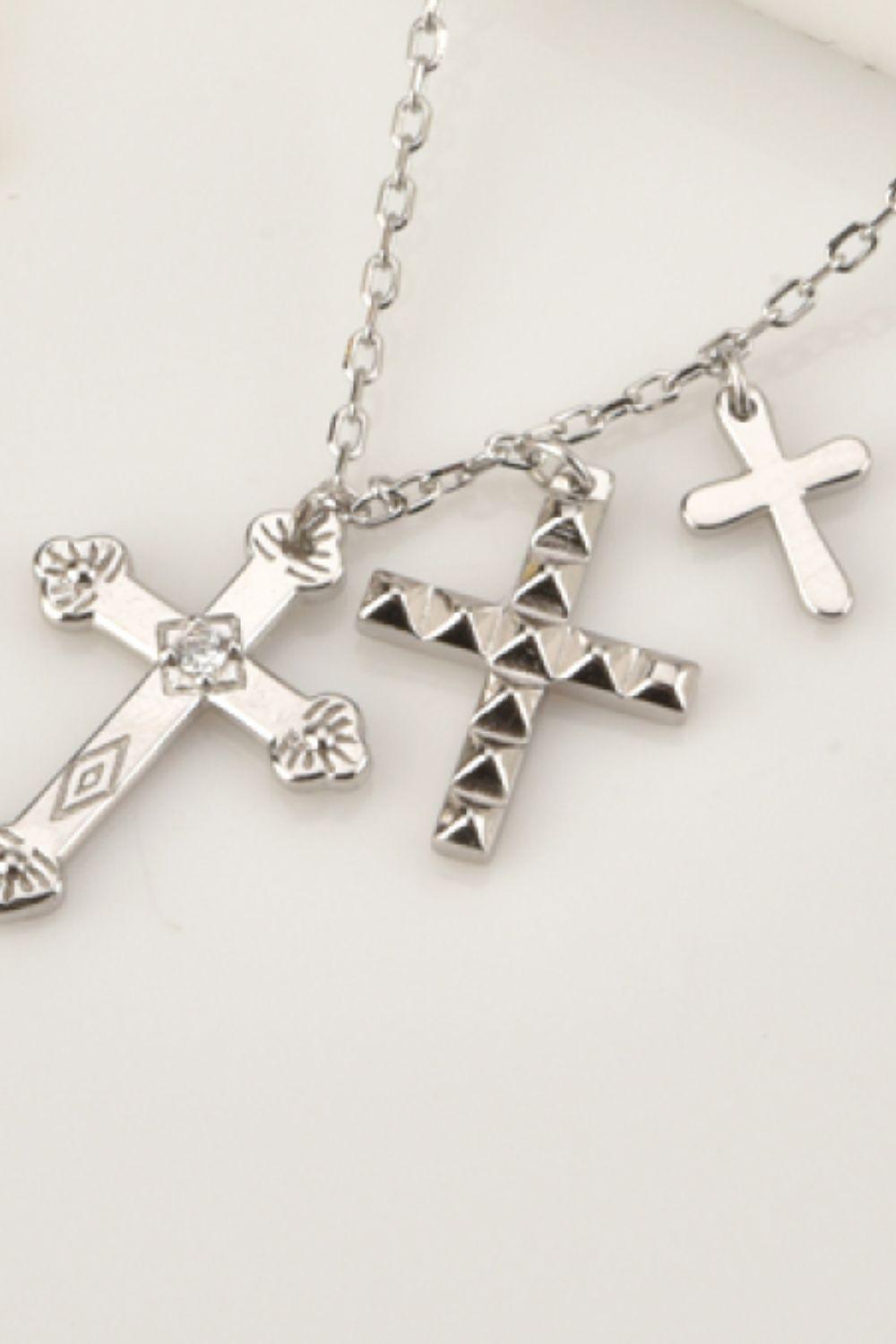 925 Sterling Silver Necklace Zircon Cross Pendant - MXSTUDIO.COM