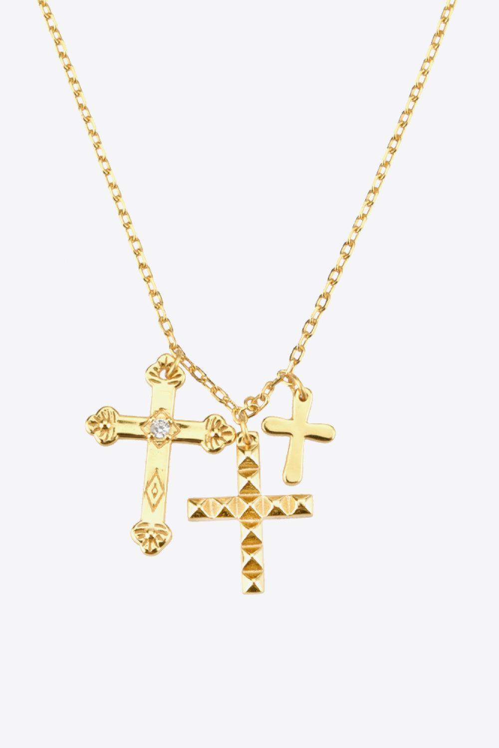 925 Sterling Silver Necklace Zircon Cross Pendant - MXSTUDIO.COM