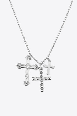 925 Sterling Silver Necklace Zircon Cross Pendant - MXSTUDIO.COM