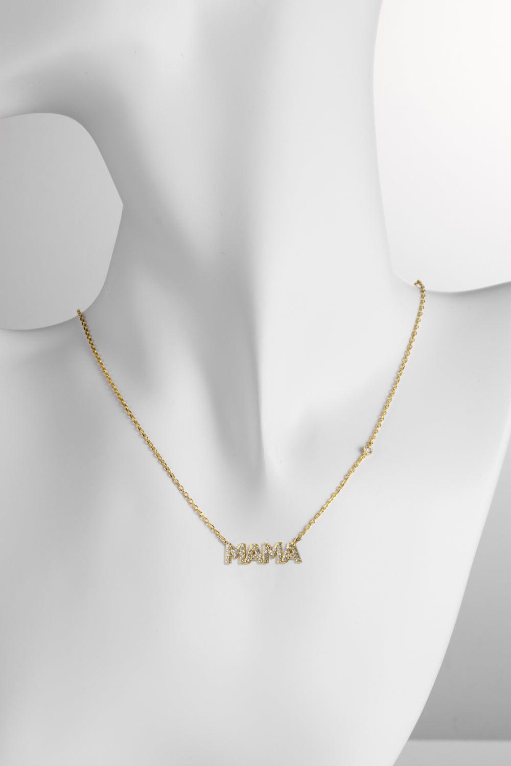 925 Sterling Silver Zircon Adorned Mama Necklace - MXSTUDIO.COM