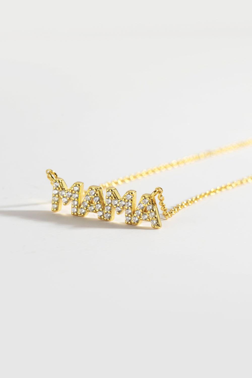 925 Sterling Silver Zircon Adorned Mama Necklace - MXSTUDIO.COM