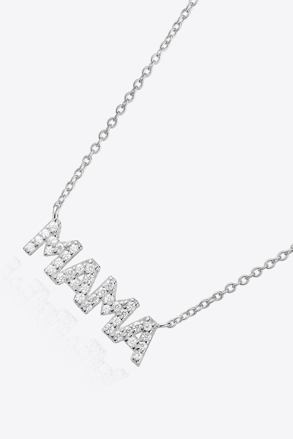 925 Sterling Silver Zircon Adorned Mama Necklace - MXSTUDIO.COM