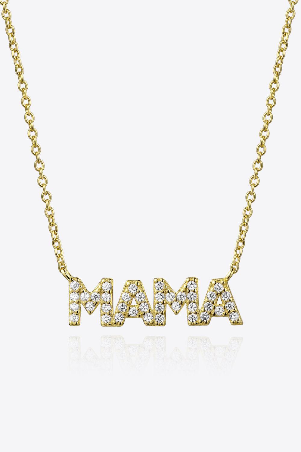 925 Sterling Silver Zircon Adorned Mama Necklace - MXSTUDIO.COM