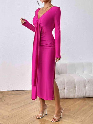 a woman in a pink dress and heels