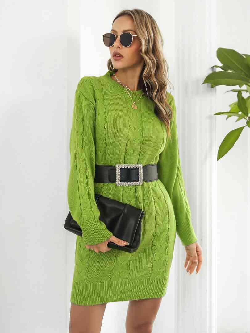 A La Mode Warmth Cable Knit Sweater Dress - MXSTUDIO.COM