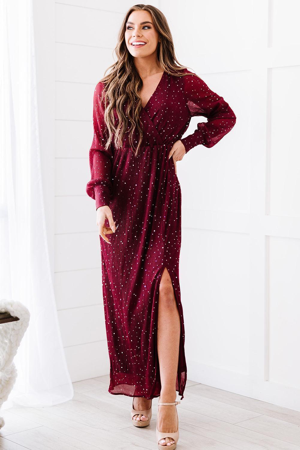 A-Lister Glitter Split Maxi Dress - MXSTUDIO.COM