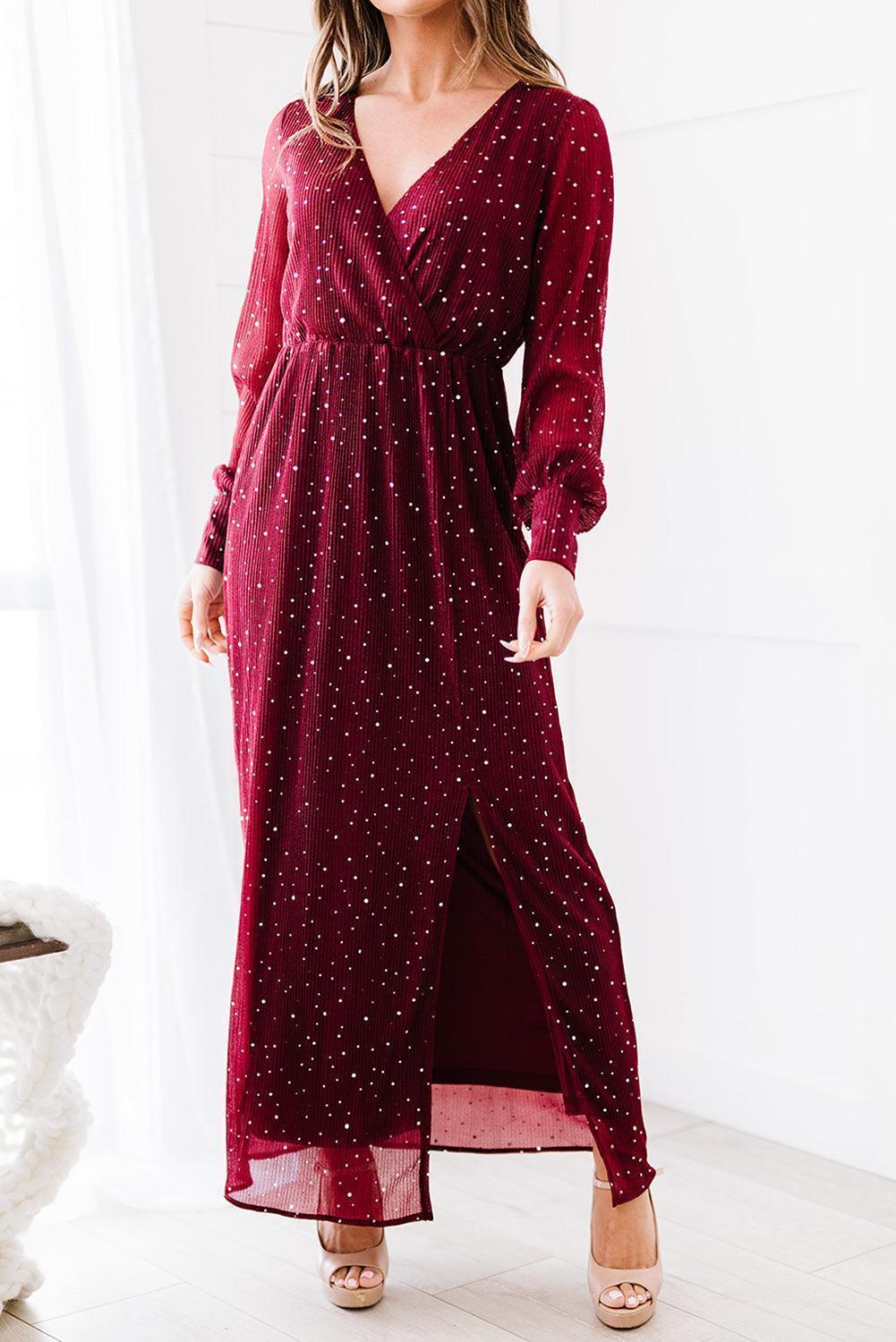 A-Lister Glitter Split Maxi Dress - MXSTUDIO.COM