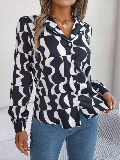 a woman wearing a black and white shirt