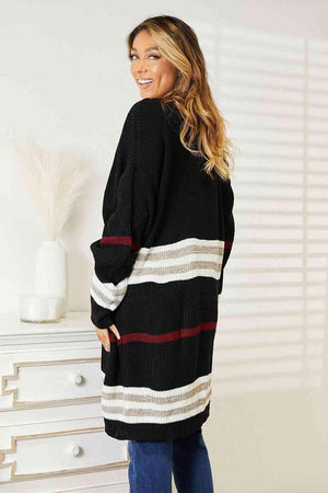 Accompany Me Striped Rib-Knit Open Front Cardigan - MXSTUDIO.COM