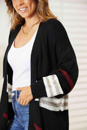 Accompany Me Striped Rib-Knit Open Front Cardigan - MXSTUDIO.COM