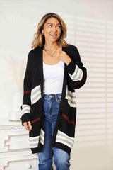 Accompany Me Striped Rib-Knit Open Front Cardigan - MXSTUDIO.COM