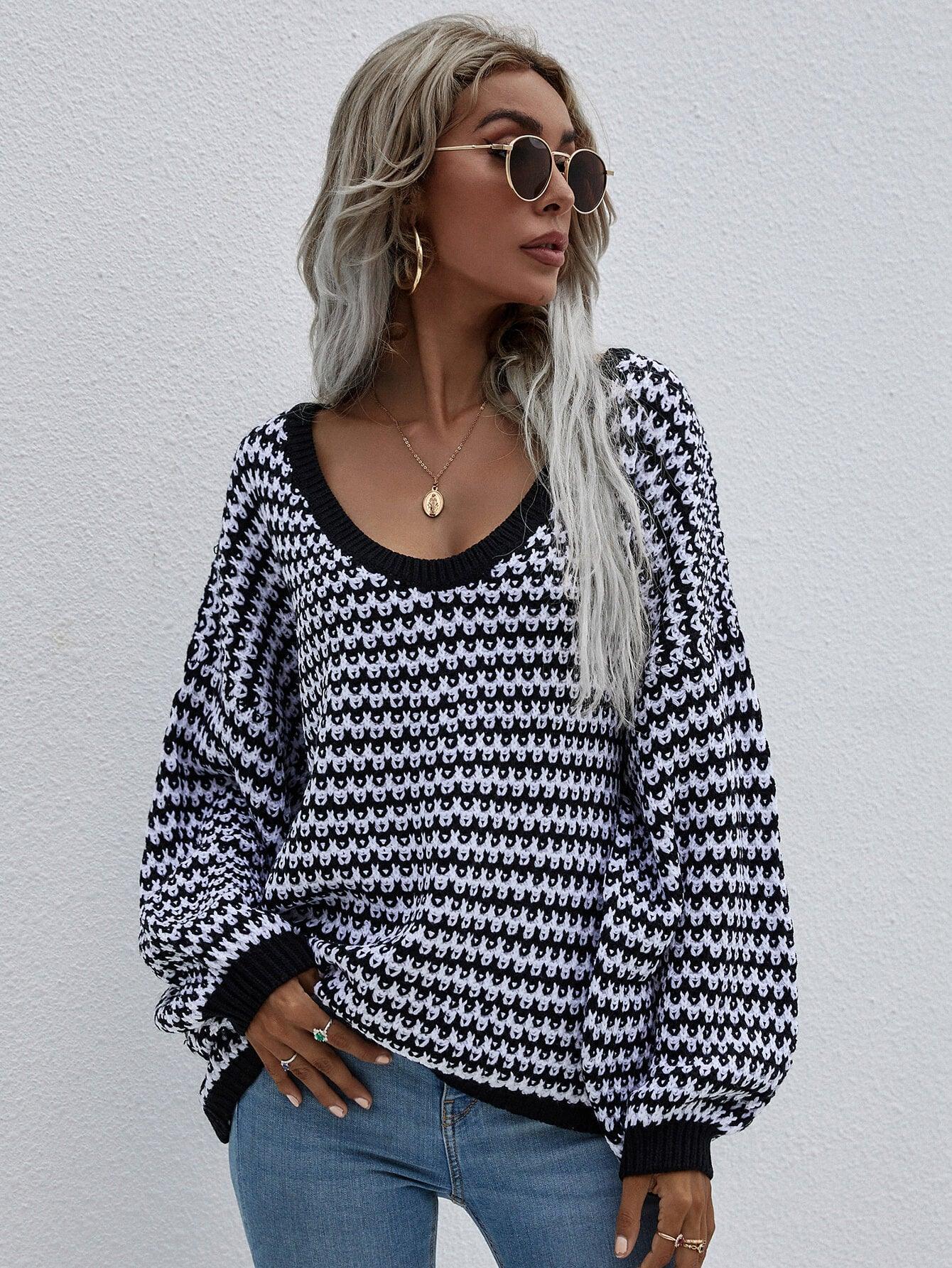 Achieve Your Goal V-Neck Pullover Striped Knit Sweater - MXSTUDIO.COM