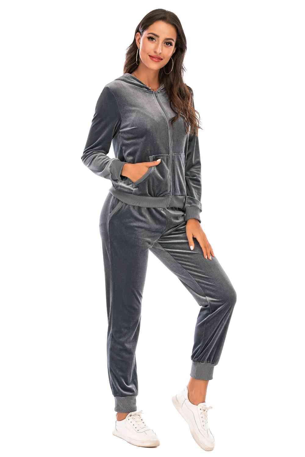 Active Lifestyle Zip-Up Hooded Jacket and Pants Set - MXSTUDIO.COM