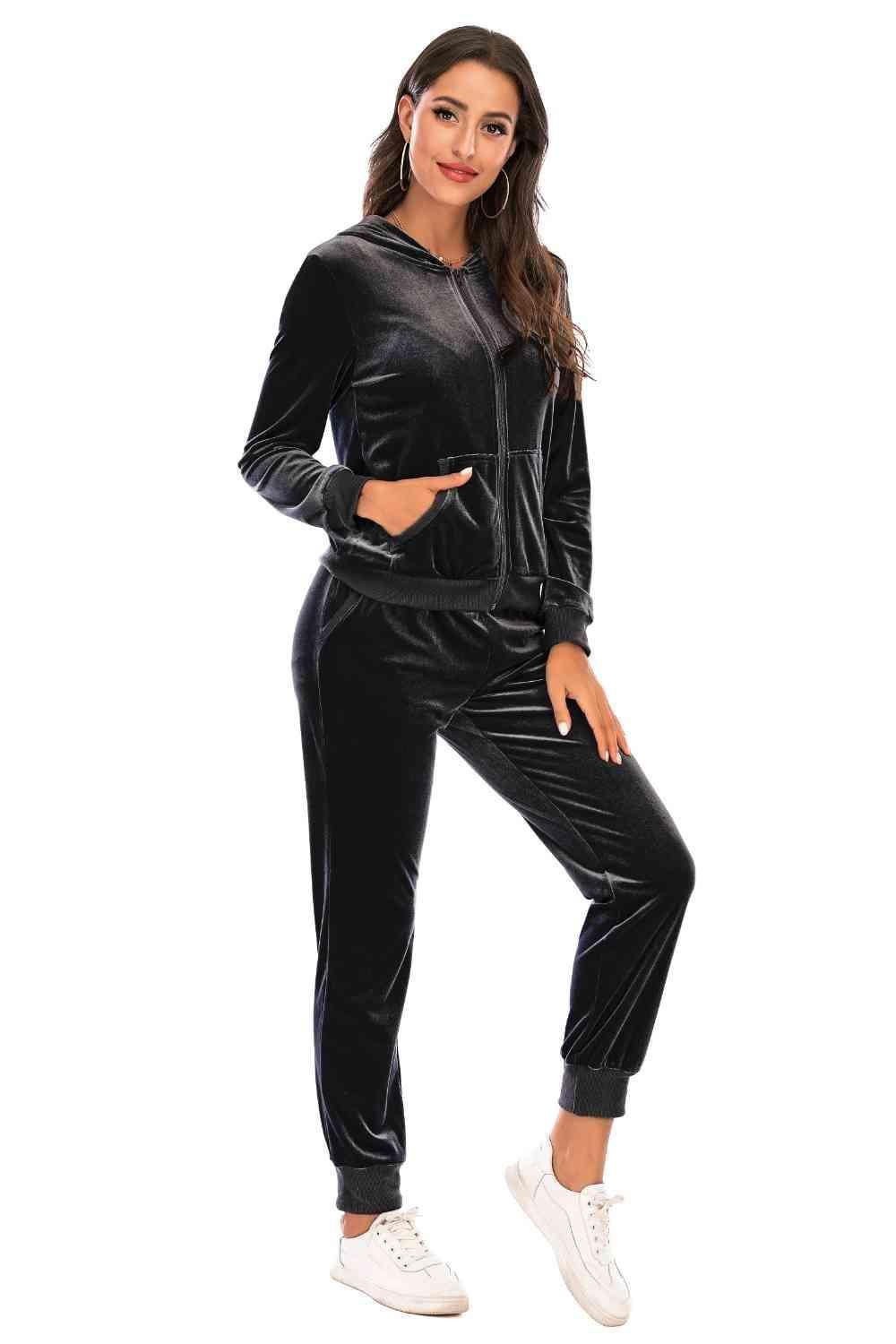 Active Lifestyle Zip-Up Hooded Jacket and Pants Set - MXSTUDIO.COM