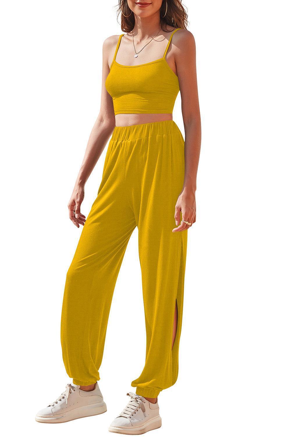 Active Side Slit And Crop Top Jogger Set - MXSTUDIO.COM