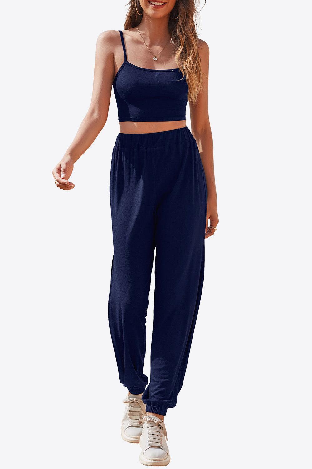 Active Side Slit And Crop Top Jogger Set - MXSTUDIO.COM