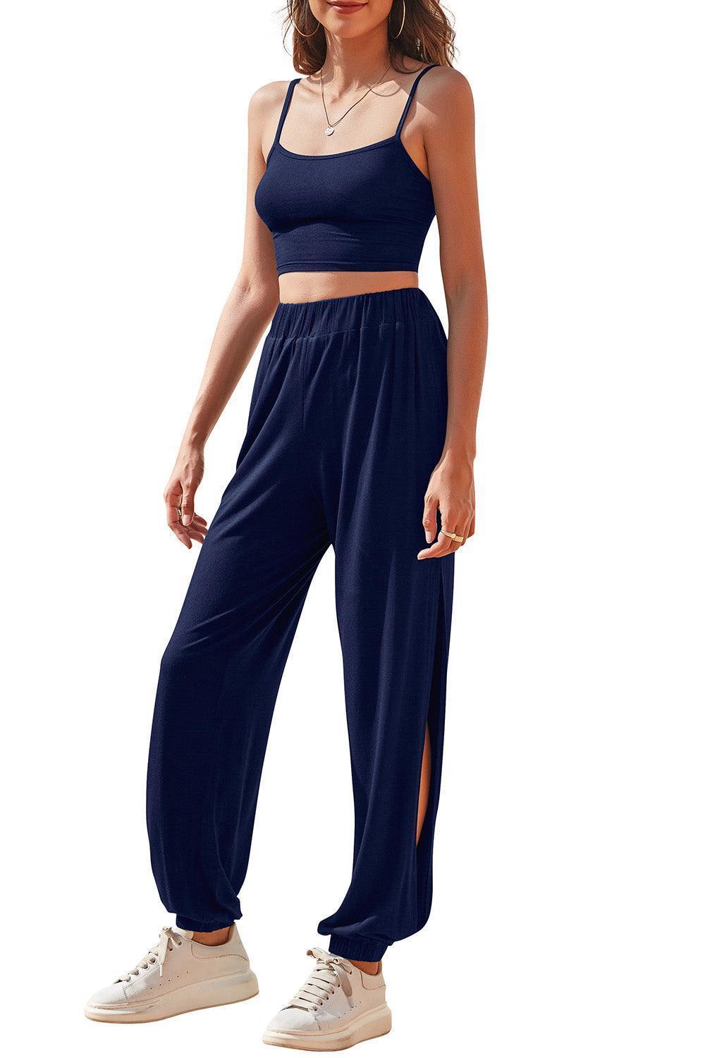 Active Side Slit And Crop Top Jogger Set - MXSTUDIO.COM