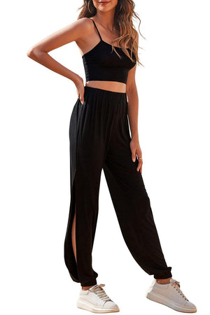 Active Side Slit And Crop Top Jogger Set - MXSTUDIO.COM