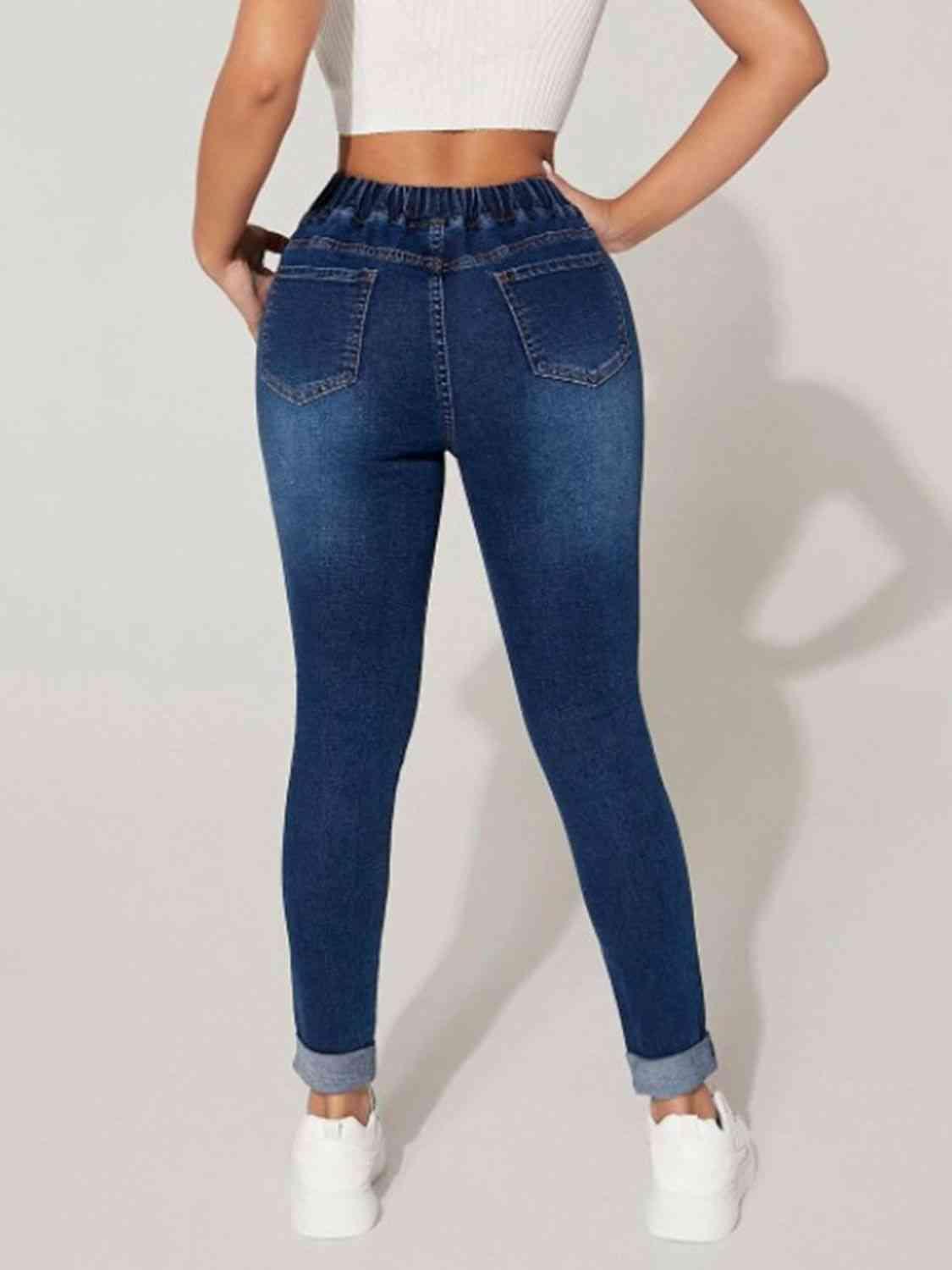 Actively Chic Drawstring Stretch Skinny Jeans - MXSTUDIO.COM