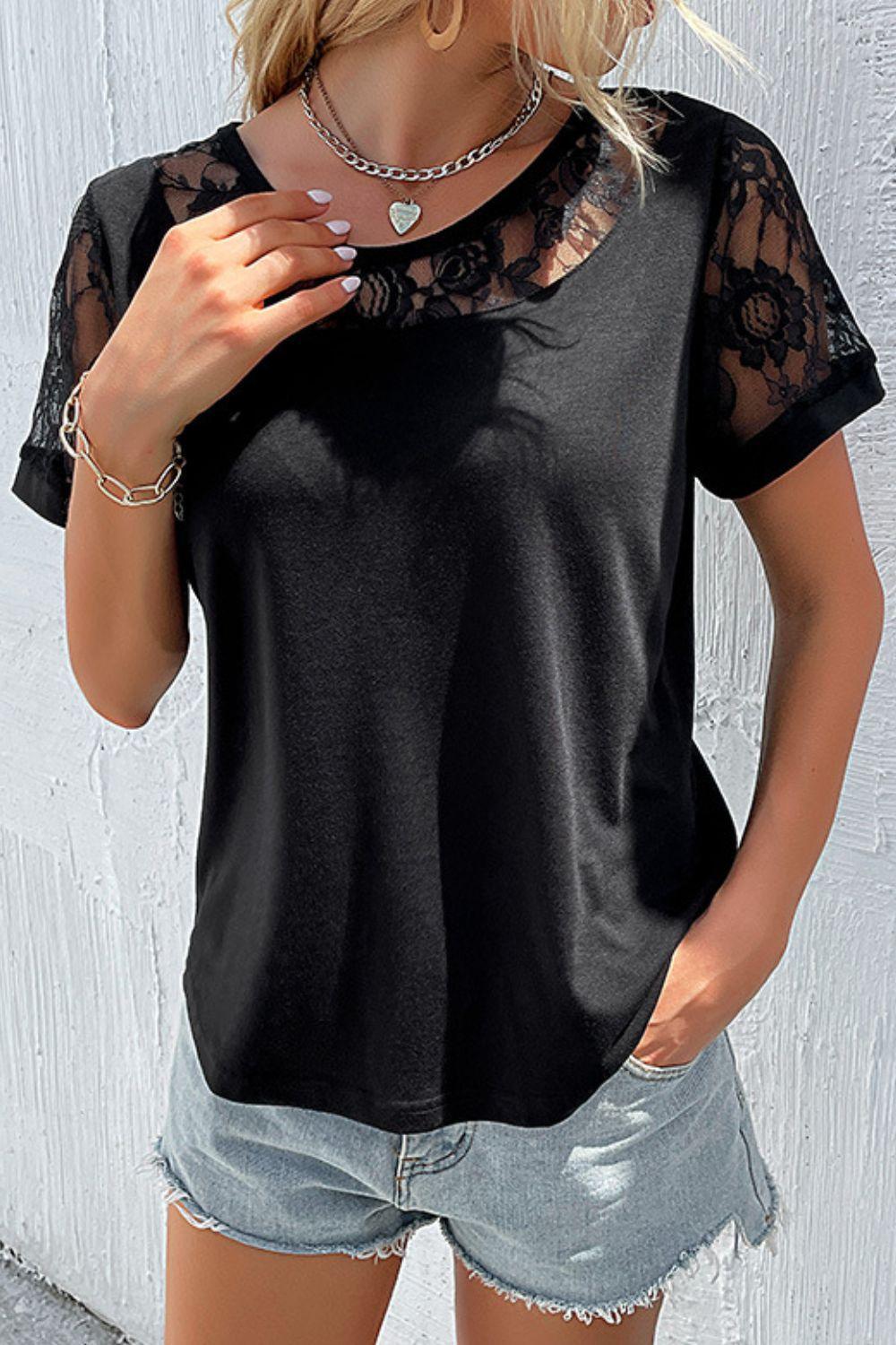 Actually I Can Short Sleeve Black Lace Blouse - MXSTUDIO.COM